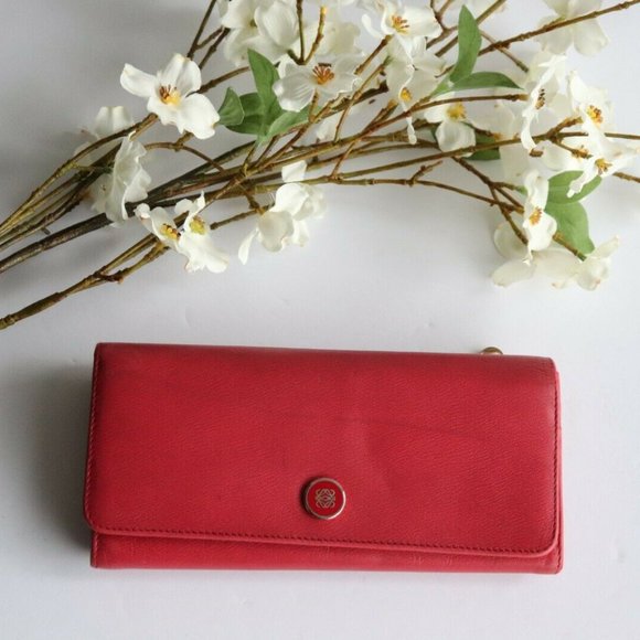 Loewe Handbags - Loewe Women's Small Red Wallet Continental Card Holder Leather Snap Closure Bag